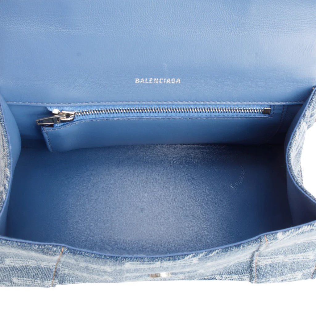 Blue BB Monogram Denim Small Hourglass Top Handle Bag w/ Strap