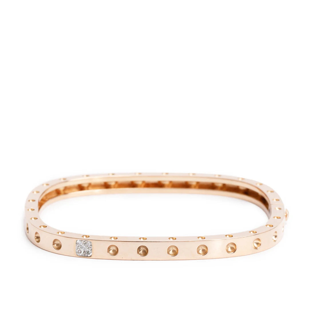 18k Rose Gold Diamond Pois Moi Single-Row Square Bangle Bracelet