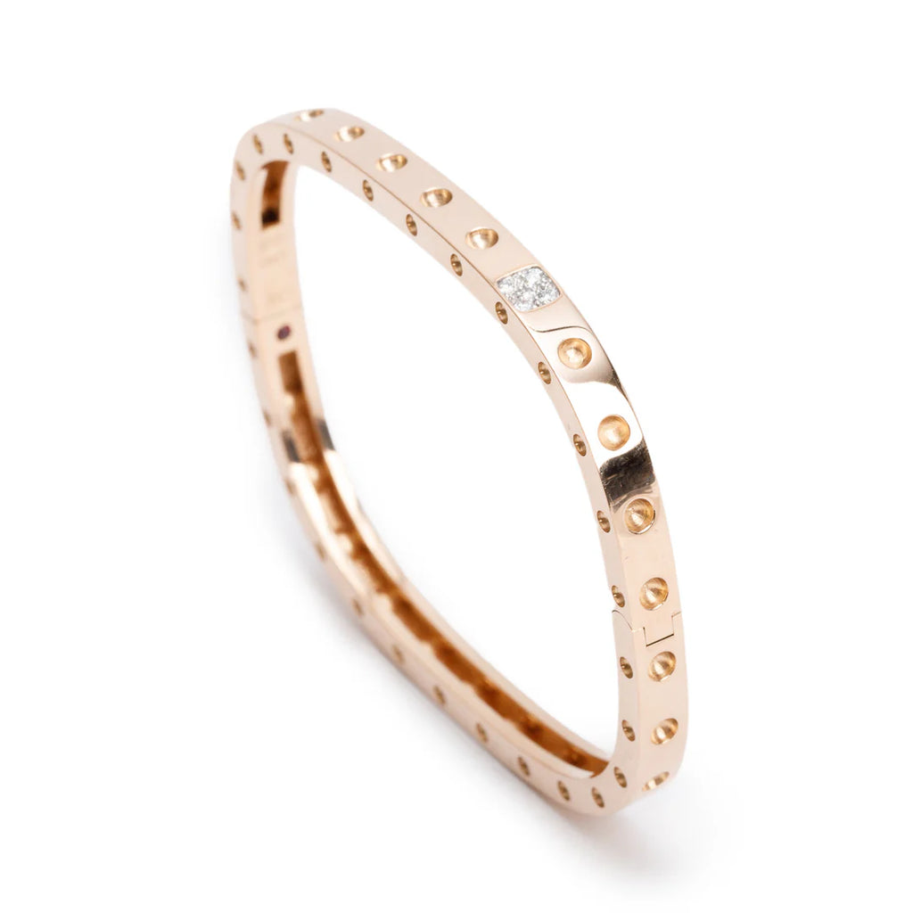 18k Rose Gold Diamond Pois Moi Single-Row Square Bangle Bracelet