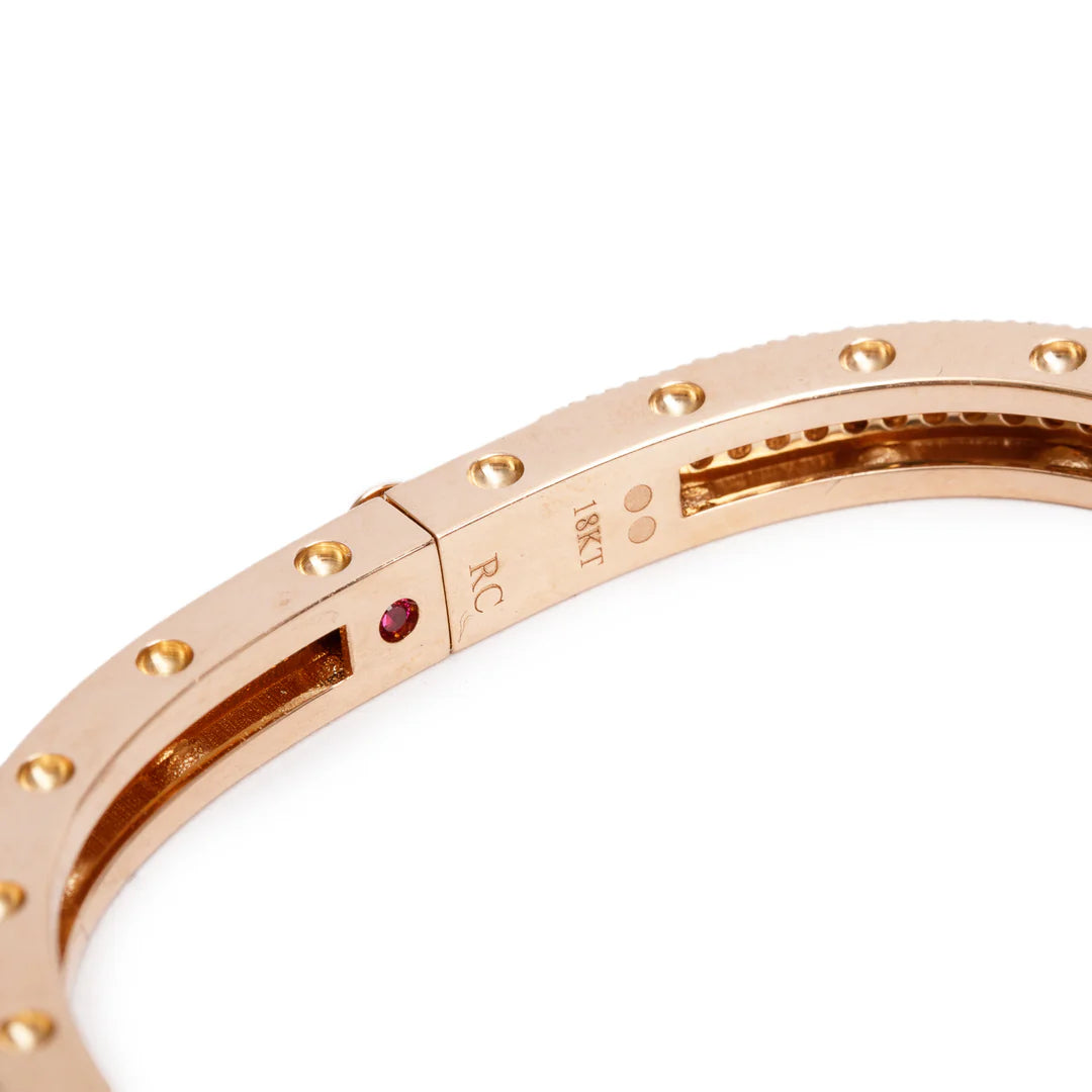 18k Rose Gold Pave Diamond Pois Moi Single-Row Square Bangle Bracelet