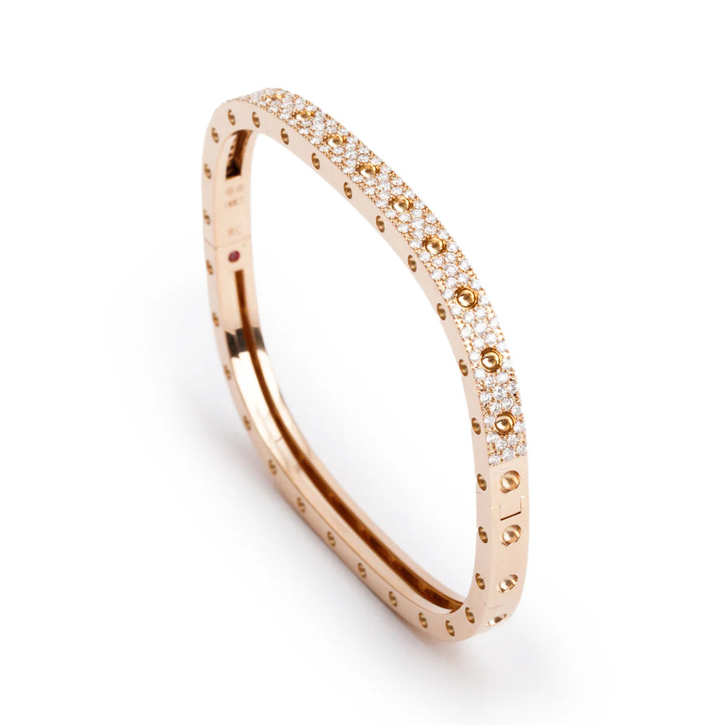 18k Rose Gold Pave Diamond Pois Moi Single-Row Square Bangle Bracelet