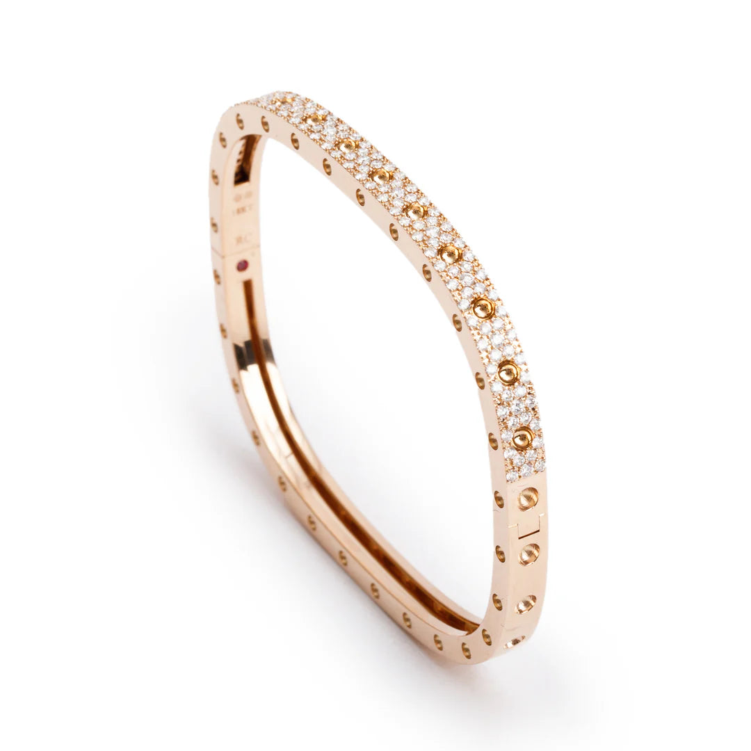 18k Rose Gold Pave Diamond Pois Moi Single-Row Square Bangle Bracelet