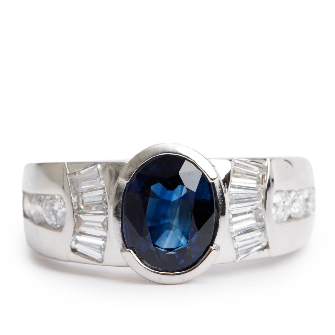 18k White Gold Sapphire &amp; Diamond Ring, Size 6