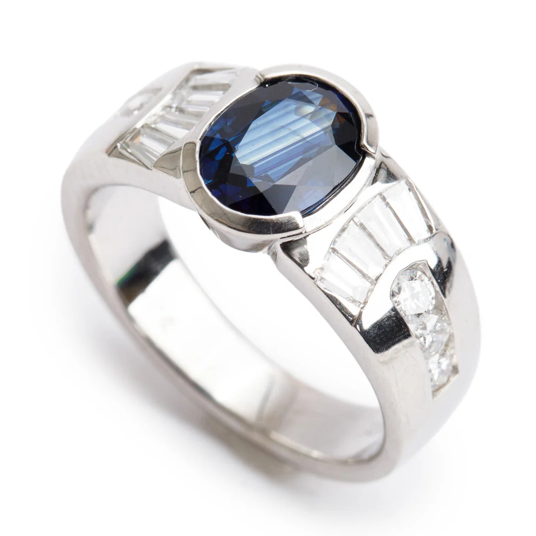 18k White Gold Sapphire &amp; Diamond Ring, Size 6