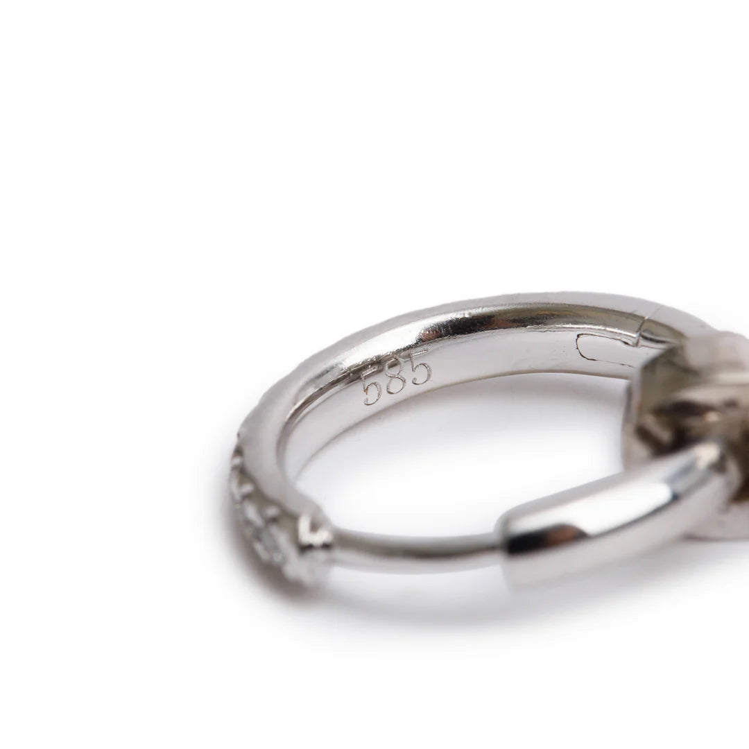 14k White Gold Diamond Huggie Drop Earrings