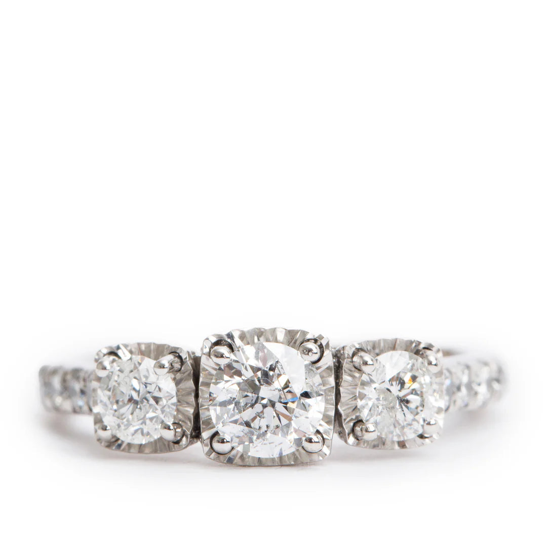 14k White Gold Diamond Cocktail Ring, Size 5