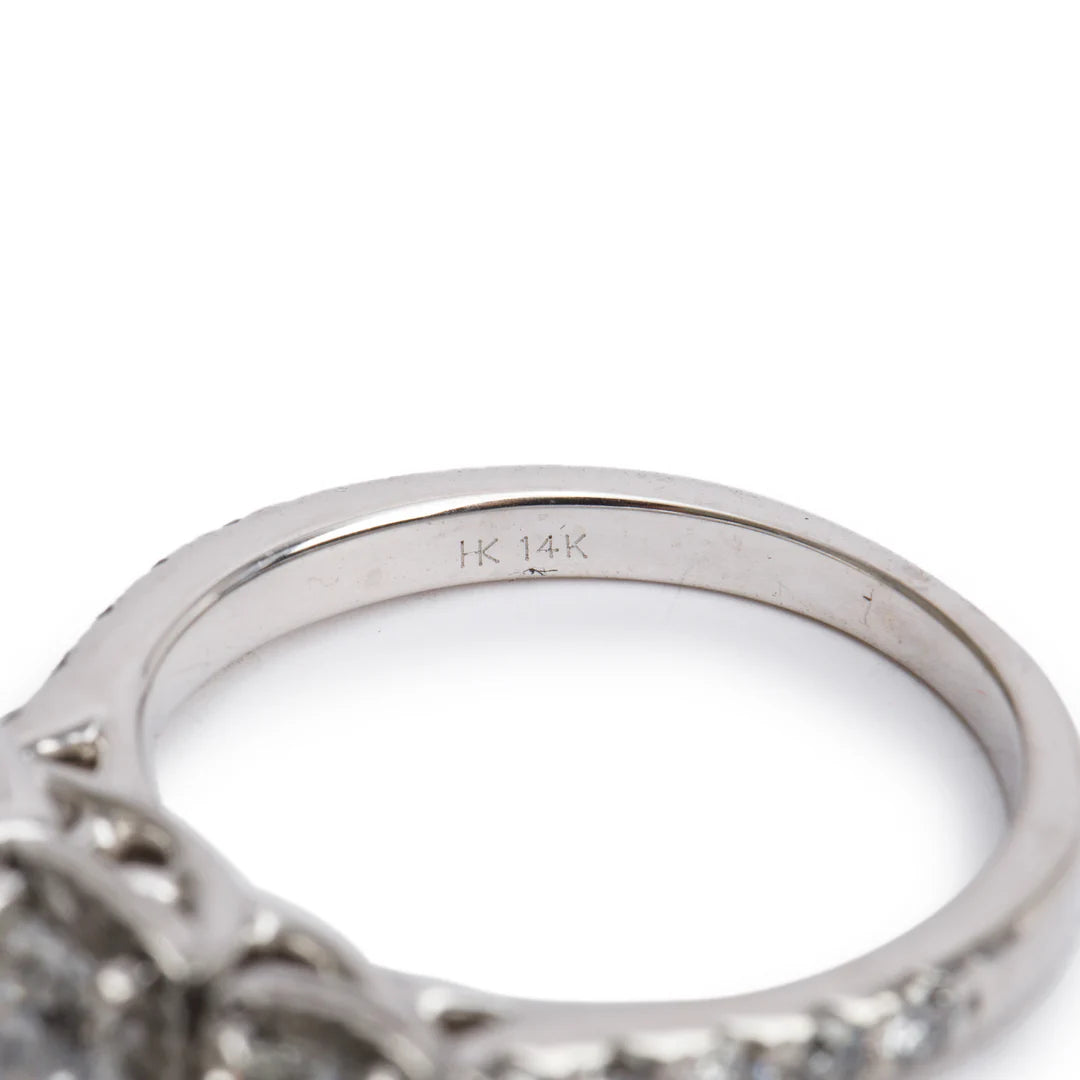 14k White Gold Diamond Cocktail Ring, Size 5