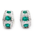 18k White Gold Emerald &amp; Diamond Huggie Earrings