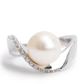 14k White Gold Pearl &amp; Diamond Ring, Size 7.5