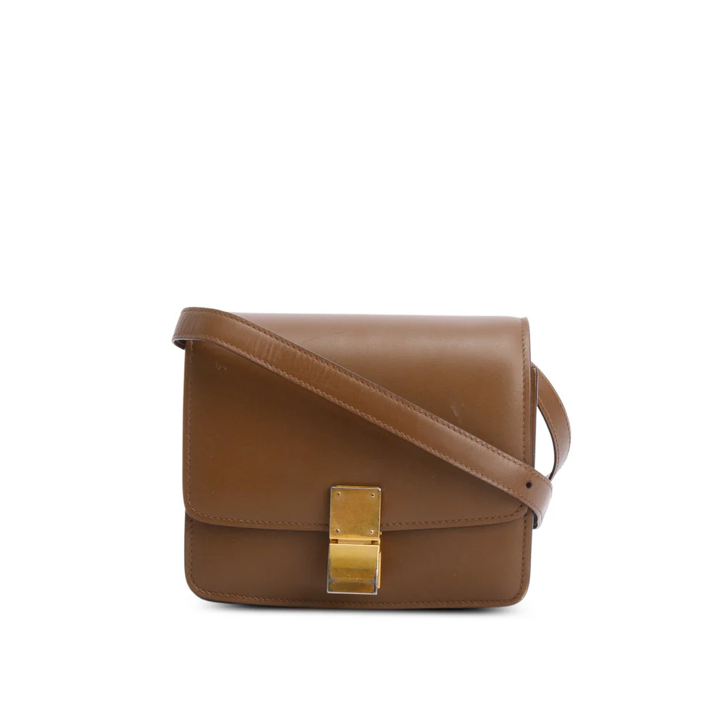 Brown Smooth Calfskin Small Classic Box Flap Bag