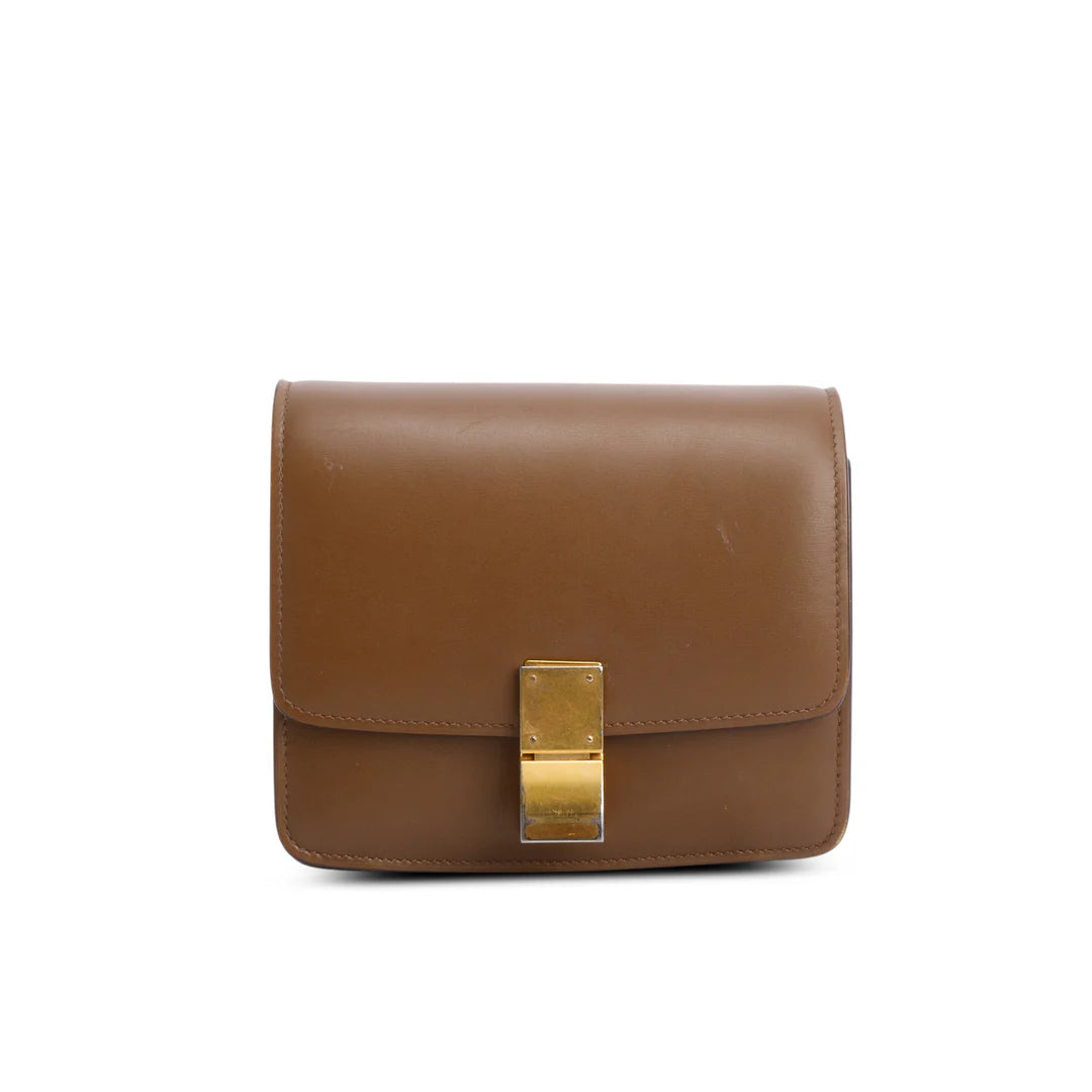 Brown Smooth Calfskin Small Classic Box Flap Bag