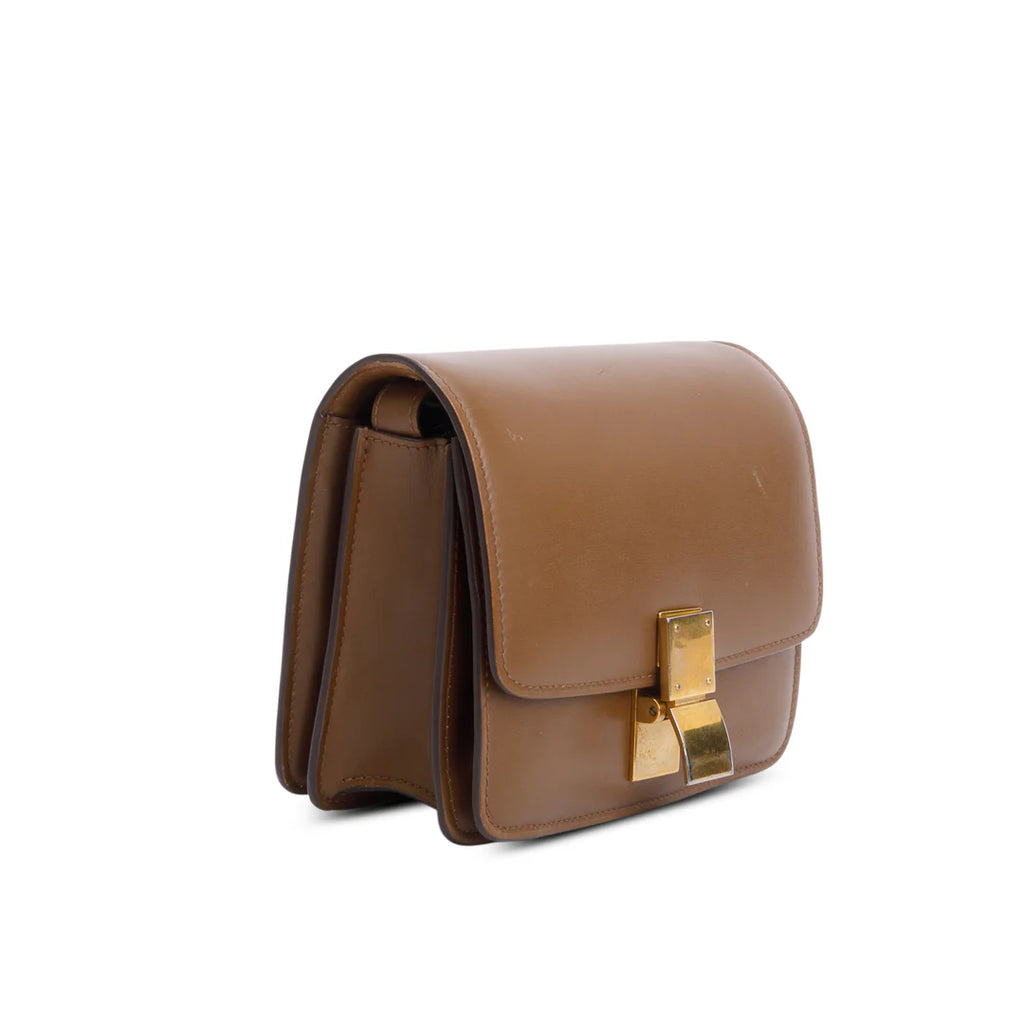 Brown Smooth Calfskin Small Classic Box Flap Bag