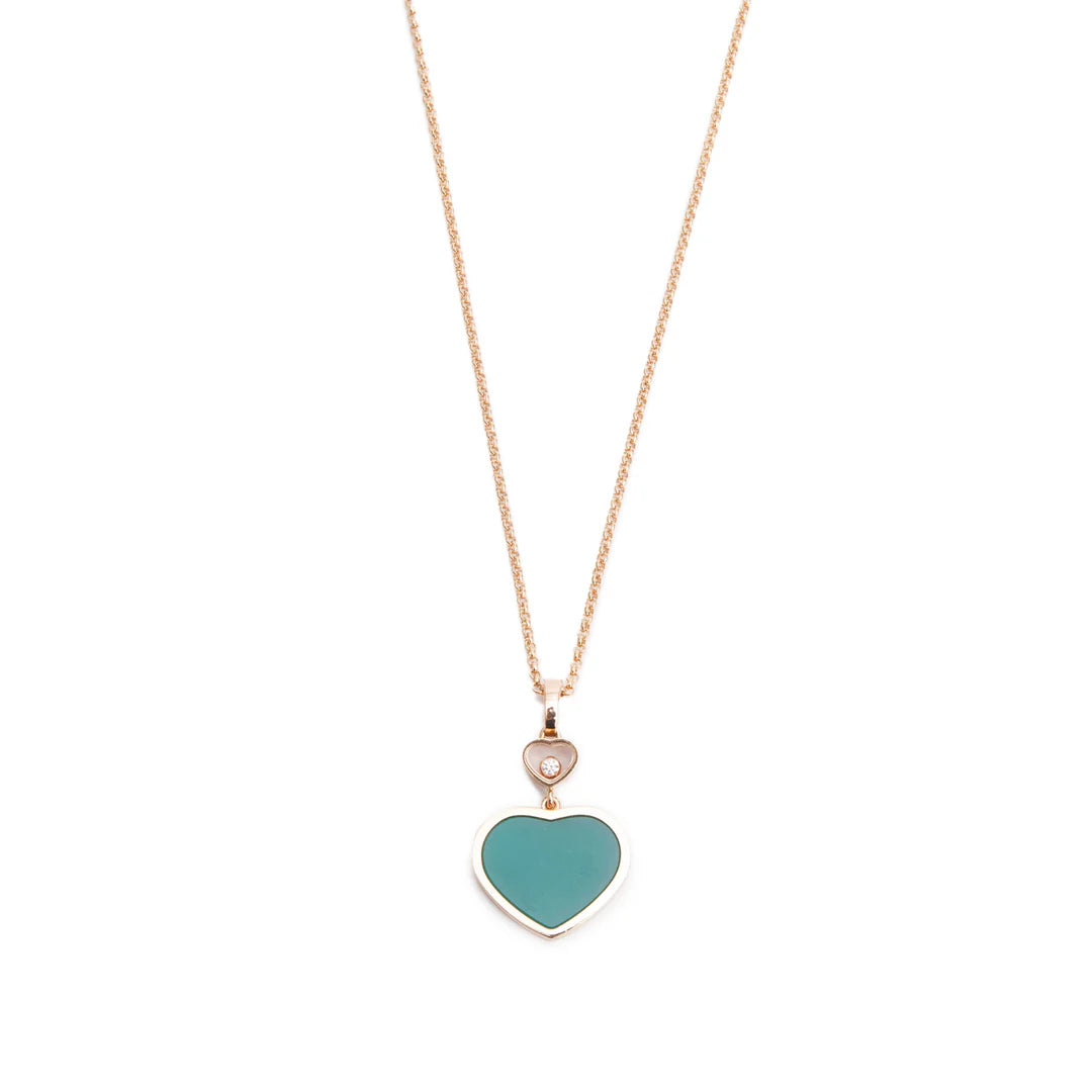 18k Rose Gold Green Agate &amp; Diamond Happy Hearts Pendant Necklace w/ Box &amp; Certificate