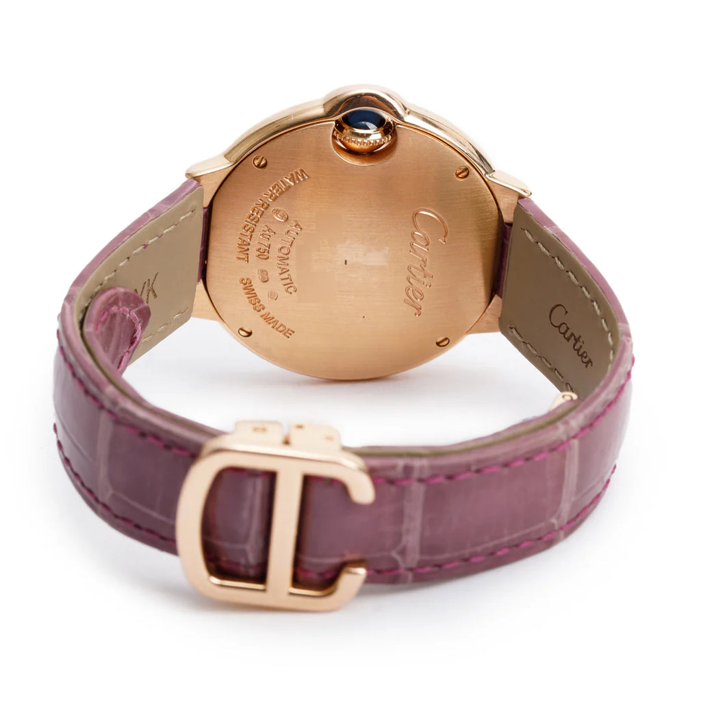 18k Rose Gold Diamond Bezel Ballon Bleu de 33 MM Automatic Watch Silver Dial 3282