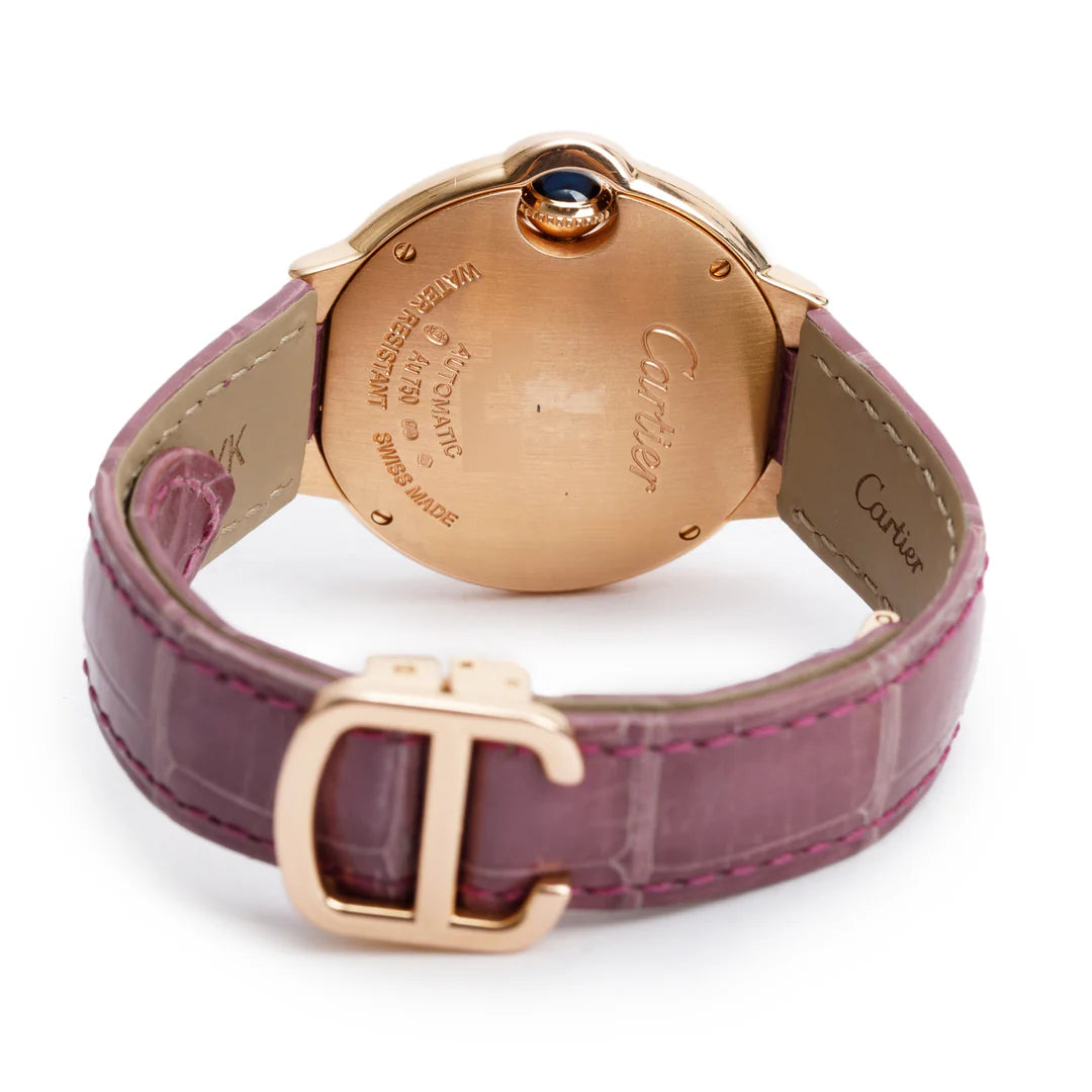 18k Rose Gold Diamond Bezel Ballon Bleu de 33 MM Automatic Watch Silver Dial 3282