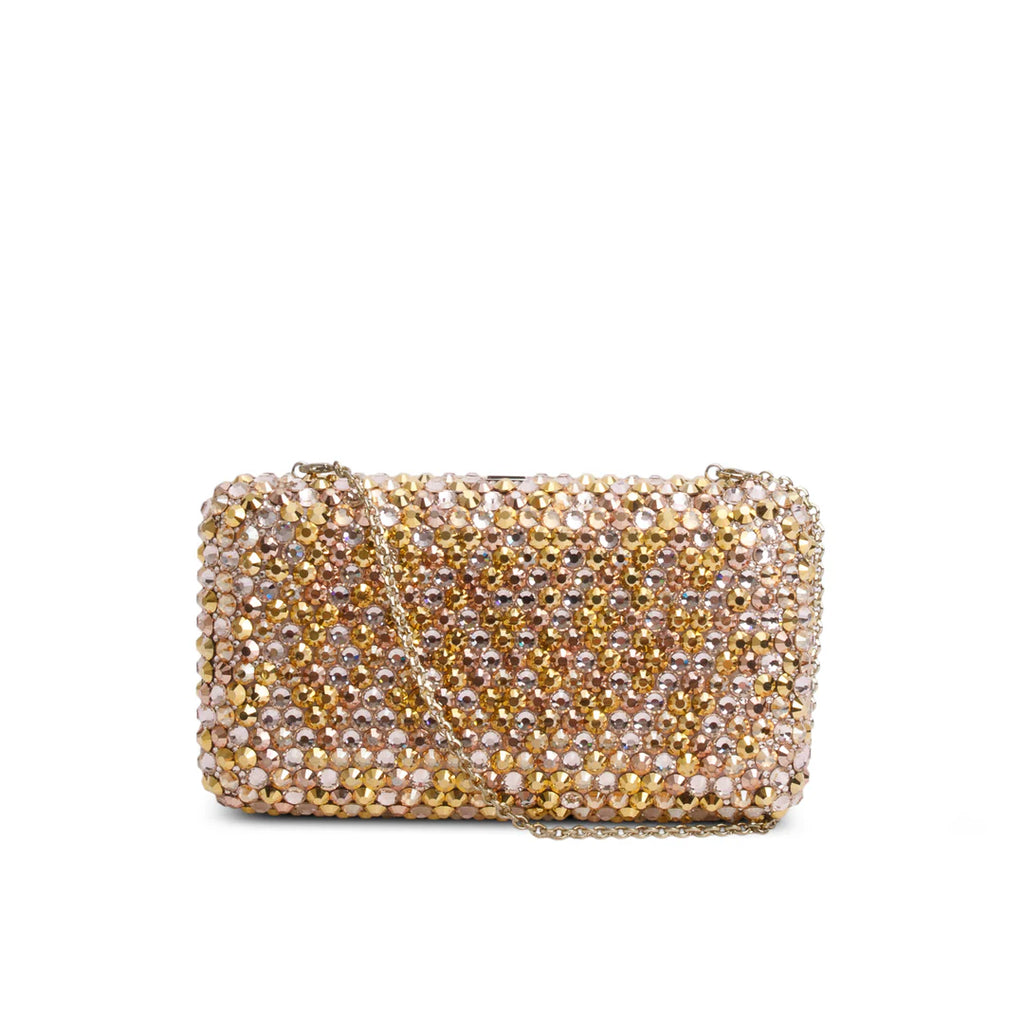 Gold Sleek Rectangle Gems Clutch w/ Chain