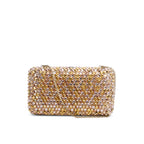 Gold Sleek Rectangle Gems Clutch w/ Chain