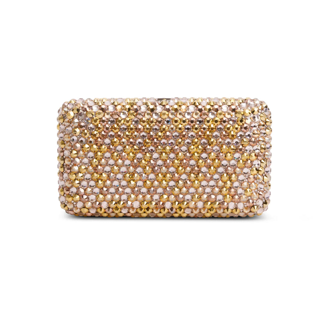 Gold Sleek Rectangle Gems Clutch w/ Chain