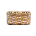 Gold Sleek Rectangle Gems Clutch w/ Chain