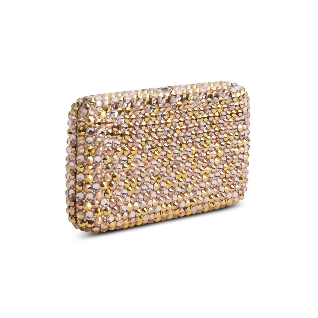 Gold Sleek Rectangle Gems Clutch w/ Chain