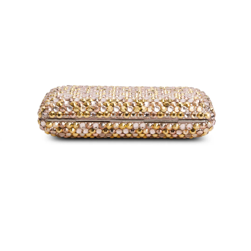 Gold Sleek Rectangle Gems Clutch w/ Chain