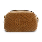 Brown Velvet Matelasse Small GG Marmont Shoulder Bag
