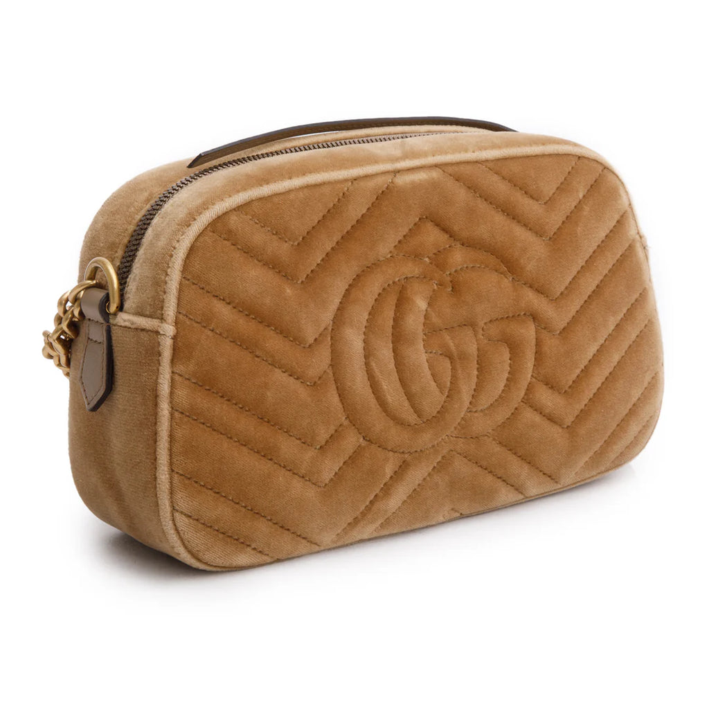 Brown Velvet Matelasse Small GG Marmont Shoulder Bag