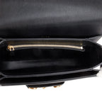 Black Leather Shearling Trim Horsebit 1955 Small Shoulder Bag
