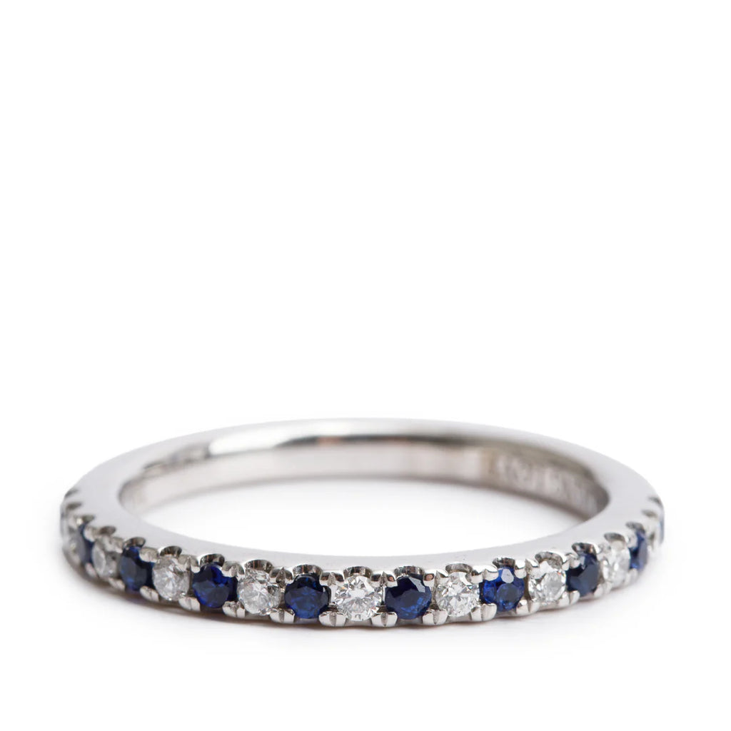 14k White Gold Sapphire &amp; Diamond Band Ring, Size 6.5