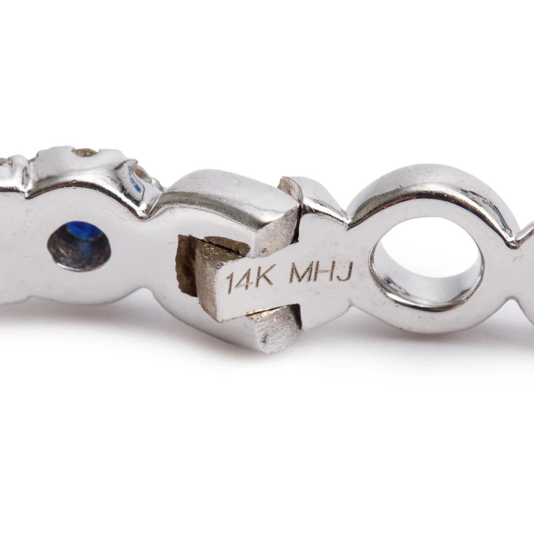 14k White Gold Blue Sapphire &amp; Diamond Hoop Earrings