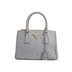 Grey Ostrich Leather Small Double Zip Galleria
