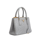 Grey Ostrich Leather Small Double Zip Galleria