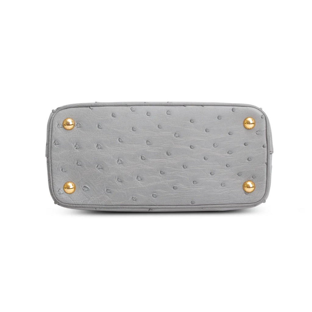 Grey Ostrich Leather Small Double Zip Galleria