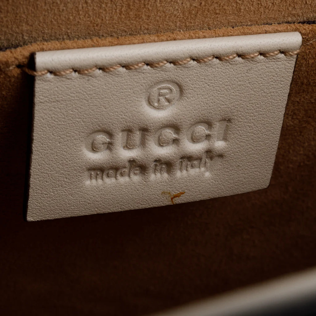 White Calfskin Embroidered Mini Sylvie Top Handle Bag w/ Strap