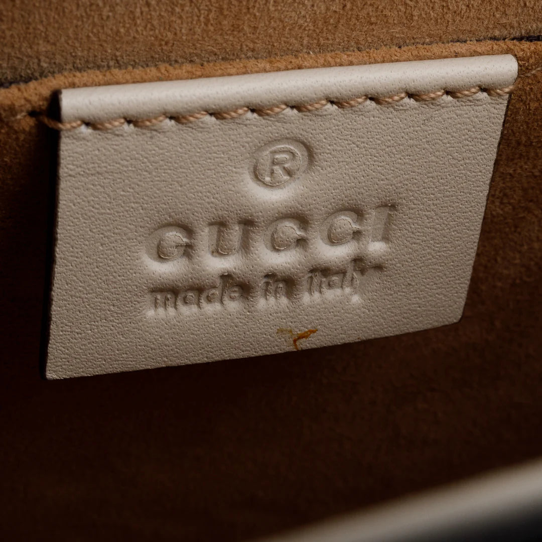 White Calfskin Embroidered Mini Sylvie Top Handle Bag w/ Strap