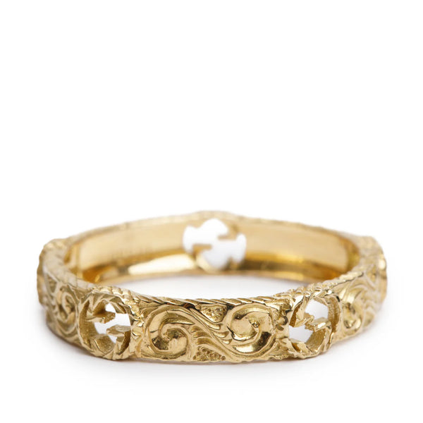 18k Yellow Gold Interlocking G Arabesque Ring, Size 17 8