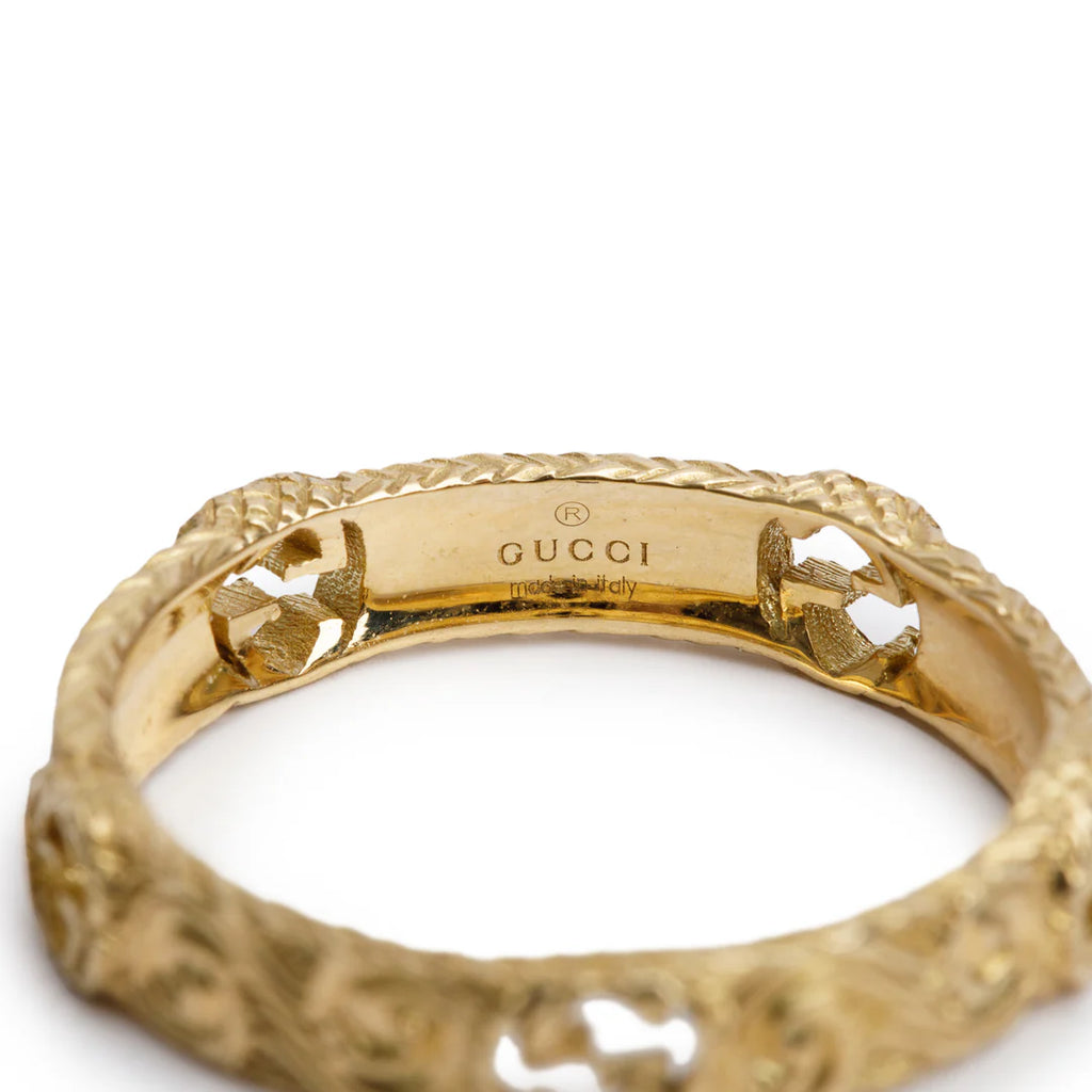 18k Yellow Gold Interlocking G Arabesque Ring, Size 17 8