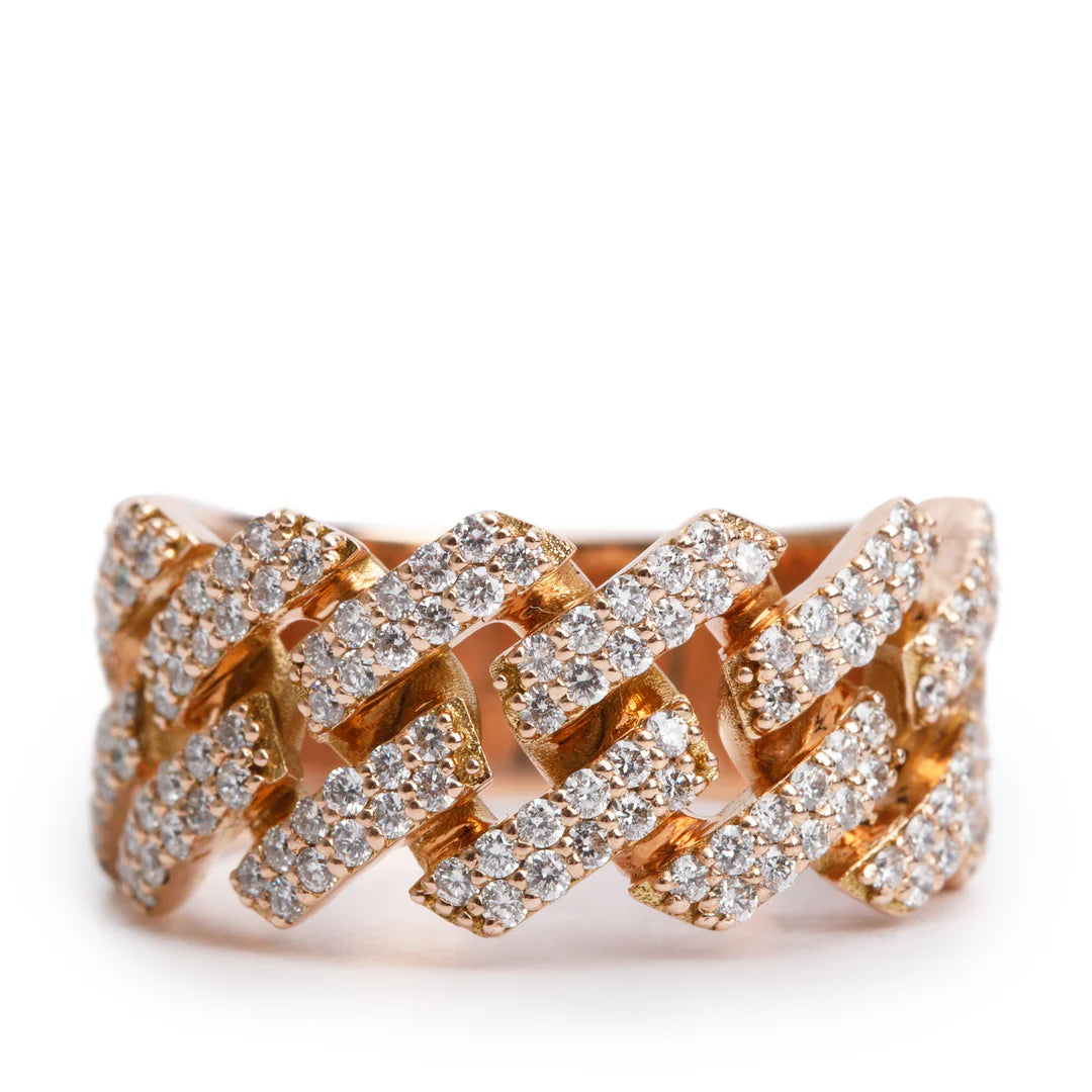 14k Rose Gold Diamond Fixed Link Band Ring, Size 9.25