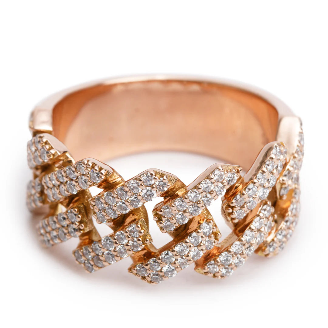 14k Rose Gold Diamond Fixed Link Band Ring, Size 9.25