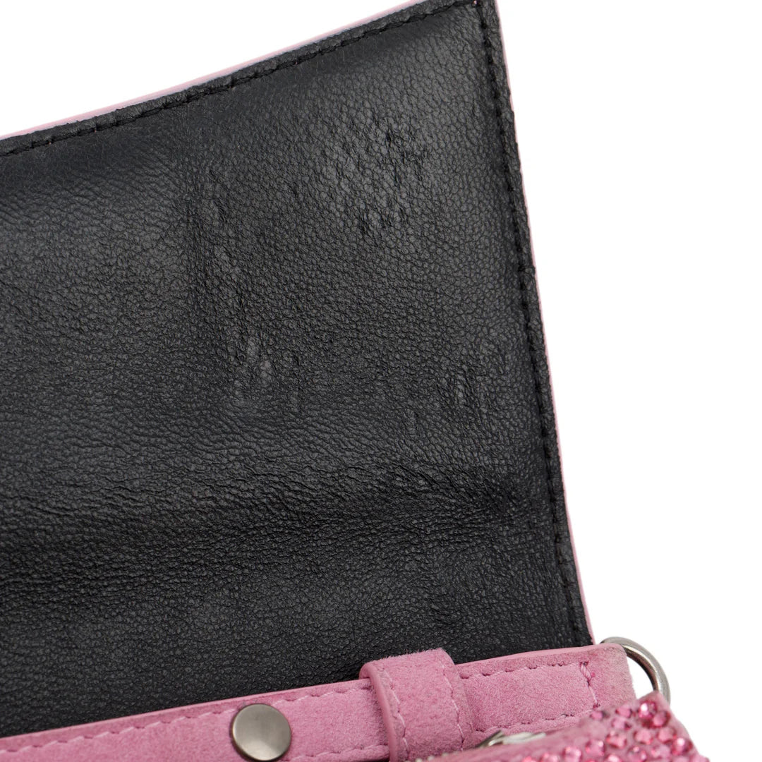 Pink Rhinestone Hourglass Wallet on Chain w/ Box