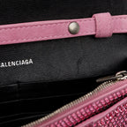 Pink Rhinestone Hourglass Wallet on Chain w/ Box