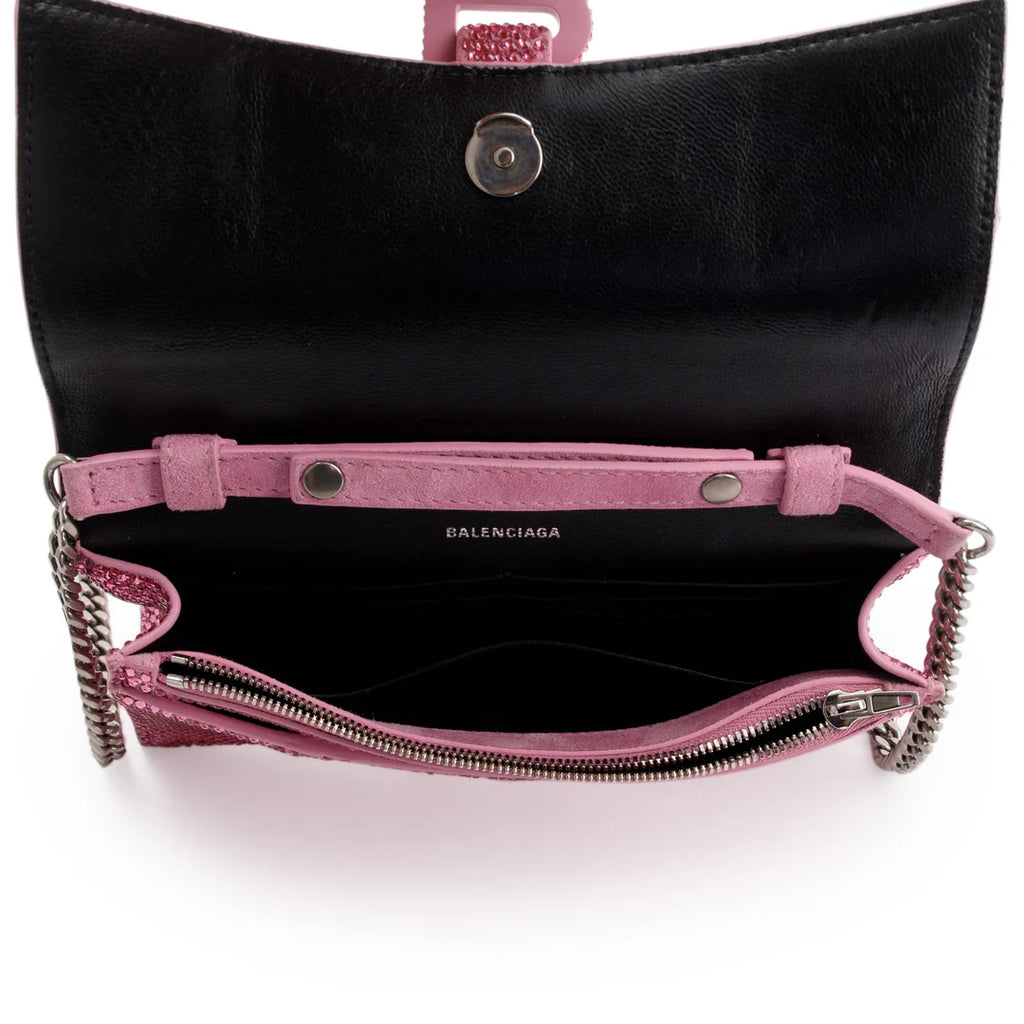 Pink Rhinestone Hourglass Wallet on Chain w/ Box