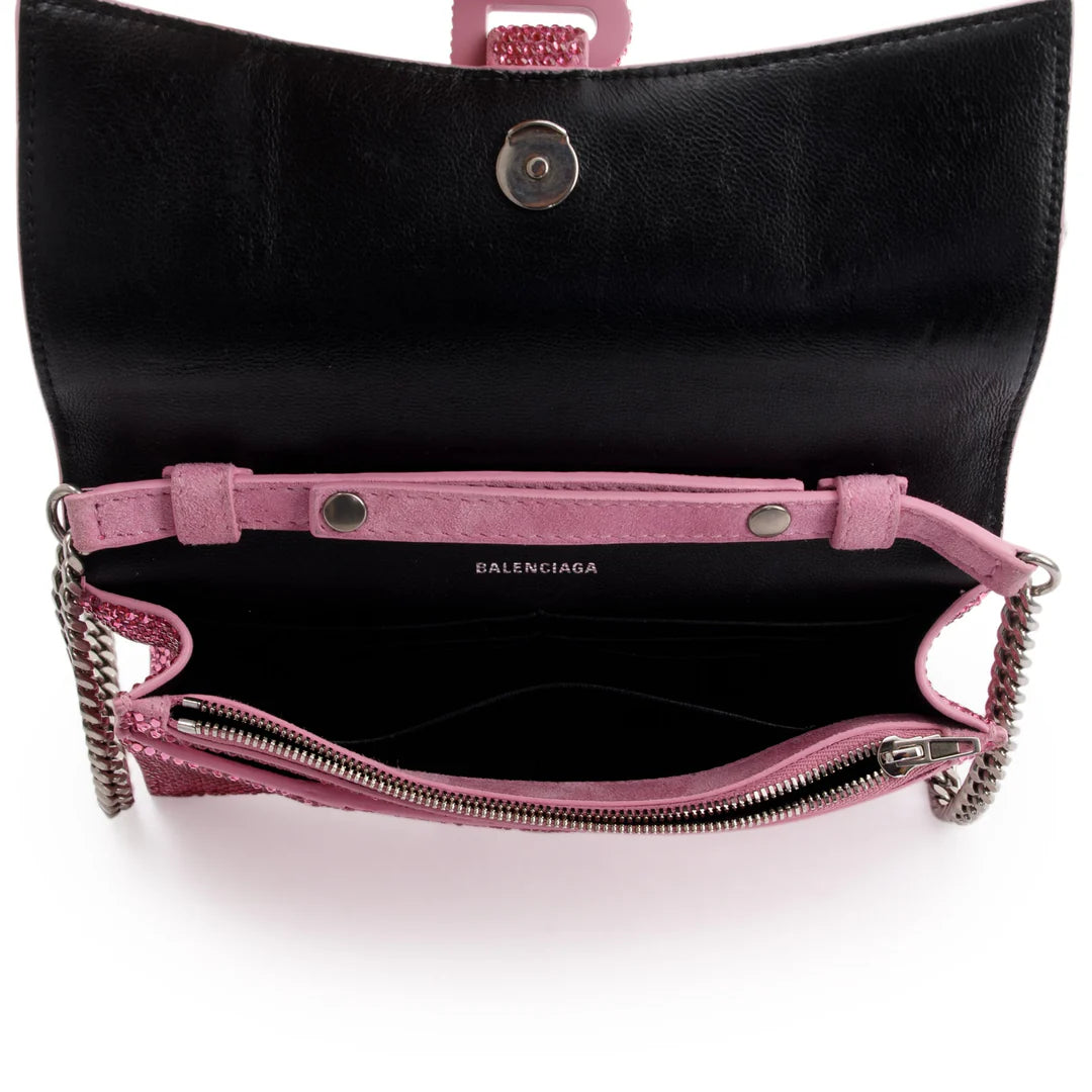 Pink Rhinestone Hourglass Wallet on Chain w/ Box