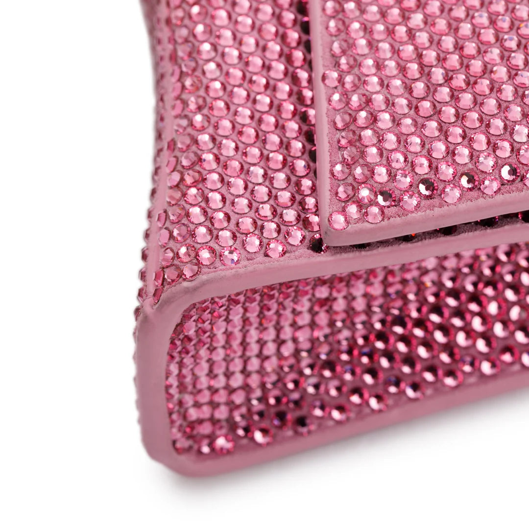 Pink Rhinestone Hourglass Wallet on Chain w/ Box