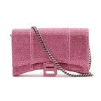Pink Rhinestone Hourglass Wallet on Chain w/ Box