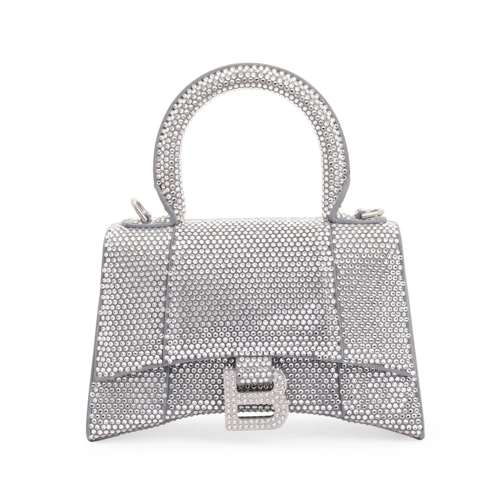 Suede Rhinestone Hourglass XS Top Handle Bag w/ Strap