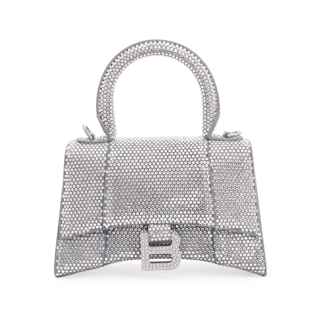 Suede Rhinestone Hourglass XS Top Handle Bag w/ Strap