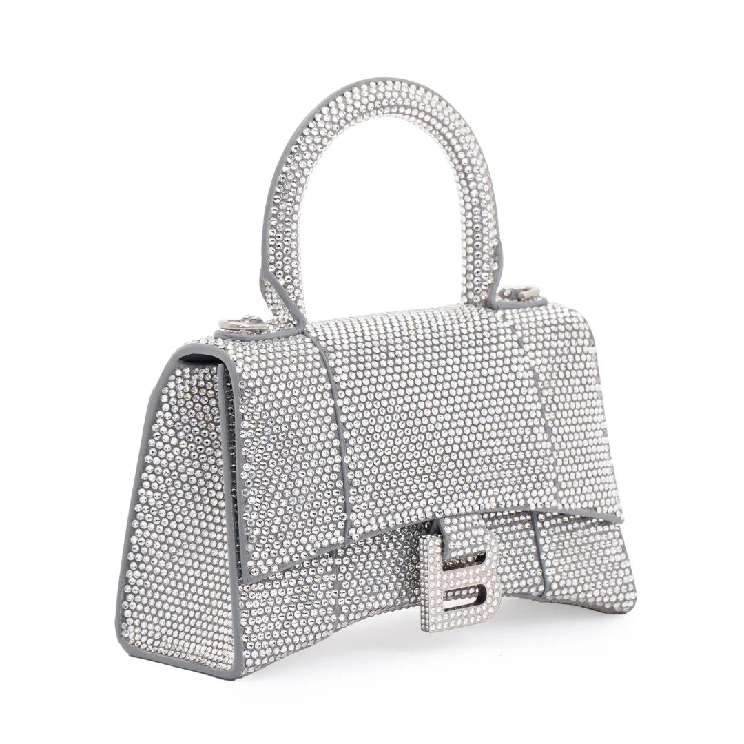 Suede Rhinestone Hourglass XS Top Handle Bag w/ Strap