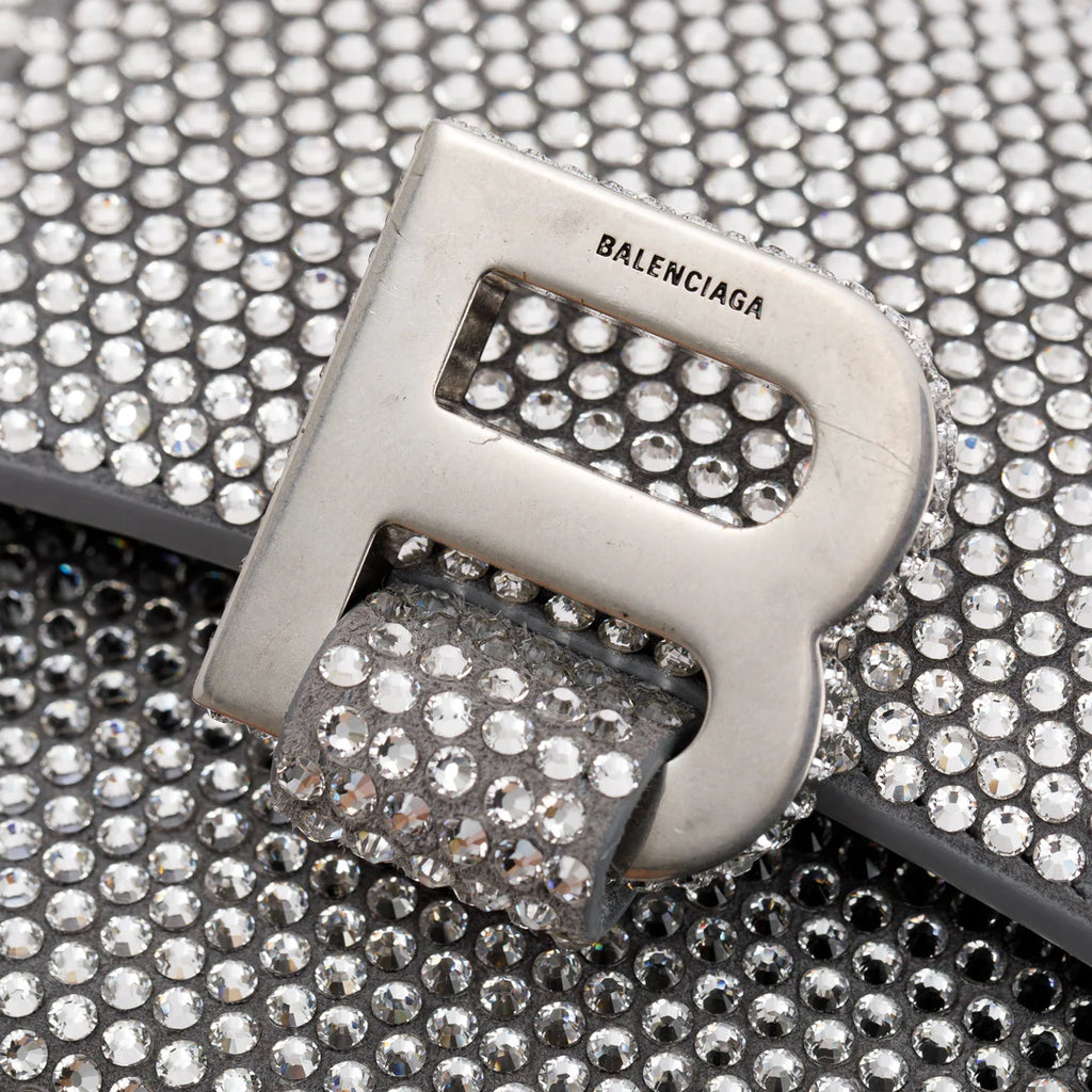 Suede Rhinestone Hourglass XS Top Handle Bag w/ Strap