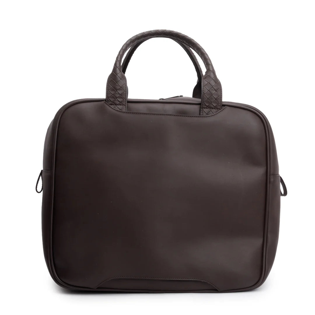 Brown intrecciato Leather Top Handle Briefcase
